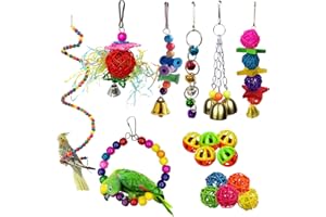 kathson 17 Packs Bird Toys Parrot Swing Chewing Toys, Hanging Bell Birds Cage Toys Colorful Toy for Small Parakeets, Conures, Cockatiels, Macaws, Finches, Love Birds