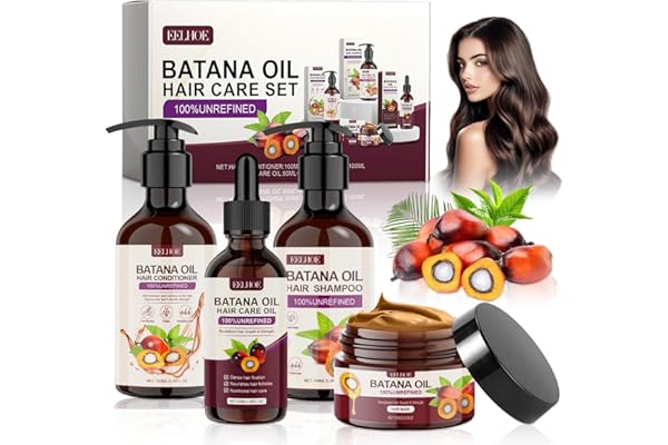 batana Traitement à l'huile pour cheveux 4 pièces, shampoing et après-shampooing, huile pour croissance des cheveux, crème capillaire