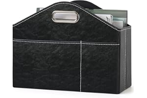 Neateam Revistero de piel sintética para revistas, base plegable, cesta para revistas, organizador para oficina, hogar y sala de estar, color negro