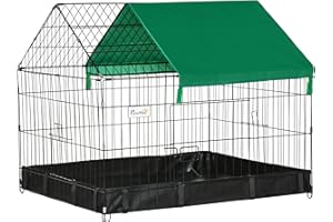 PawHut Cage enclos Lapins Petits Animaux rongeurs Intérieur ou Extérieurs - Parc Clapier à Lapin - Bache Protection Inclus - 90 x 75 x 75 cm