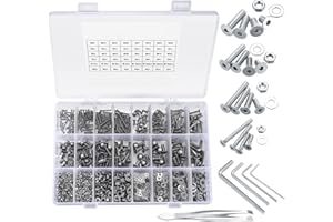 QIWUHAI 950 Pcs Flat Head Screws, Nuts, and Washers Assortment Kit, M2/M3/M4/M5 Hex Socket Bolts, Countersunk Screws with Hex Nuts Washers Set for Various Applications (950 silver)