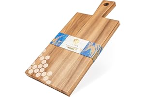 Dofira Tabla de Cortar de Madera con Asa, Tabla de Servir de Madera de Acacia y Arce 42x19x1,9cm, Serie Hex Stars con diseño de Nido de Abeja para Charcutería Queso Pizza