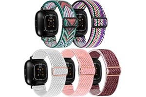 LHXYUO Solo Loop Lot de 5 bracelets de sport de rechange en nylon élastique tressé - Compatibles avec les montres Fitbit Versa 3/Sense pour homme et femme - Réglables - Taille S et L