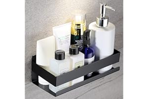 YIGII Duschablage Ohne Bohren Edelstahl,Badezimmer Regal Schwarz Duschregal,Shampoo Badregal für Dusche