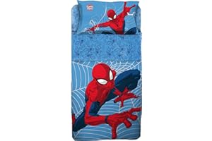 HERMET Set Lenzuolo Copriletto Singolo Spiderman 100% Cotone, Completo Letto Copriletto, Lenzuolo da Sopra con Ribaltina + Lenzuolo da Sotto con Angoli + Federa