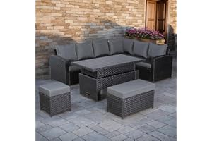 Club Rattan Garden Rattan Furniture Set With Rising Table, 9 Seater Outdoor Furniture Rattan Corner Sofa