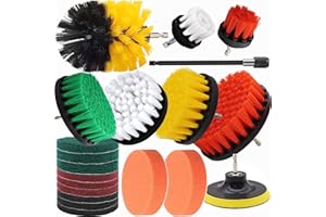 QTACIE 20Pcs Drill Brush Attachment Set, Drill Brush for Cleaning, Power Scrubber Attachment Kit for Cleaning Kitchen, Bathroom, Sink, Tub, Floor/Wall Tile, Grill, Car Wheel All Surfaces, Fits Most Drills