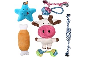 Zedegran, Vaca y Estrella Pack 7 Juguetes para Perros: Juguete Interactivo para Cachorros, Mordedores y Peluche Divertido- Ideal para Perros Pequeños y Medianos.