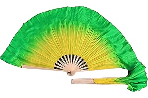 Winged Sirenny Pairs of 4" (10cm) Short Silk Flutter Folding Fan for Worship and Chinese Folk Dance Performance (yellow-green)