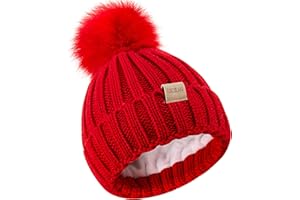Tontuland Kinder Winter Warm Pompom Hut Fleece gefüttert Stricken Beanie für Kinder im Alter von 3-9, perfekt für Jungen und Mädchen