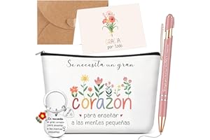 Jadive 5 Piezas Regalo Profesores Bolsa de Maquillaje para Maestros Llavero Profesora Infantil Bolígrafo de Ora Rosa Tarjeta con sobre Navidad Regalo Agradecimiento Maestra para Educador Profe Niñera