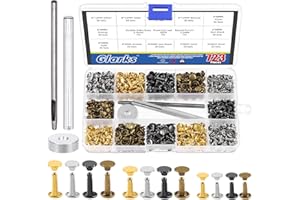 Glarks 360 juegos de remaches de cuero, con 3 juegos de herramientas de ajuste, 4 colores, 3 tamaños, remaches de doble sombrero, pernos metálicos tubulares, remaches de proceso de cuero