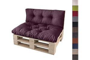 sunnypillow Palettenkissen Auflage Set für Europaletten Indoor und Outdoor Palettenpolster Palettensofa Kissen mit schöner Steppung viele Größen Set:Sitzkissen 120x80 + Rückenkissen 120x40, Violett