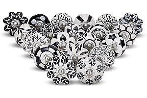 FURNISHFUL FINESSE Verschiedene schwarze Keramik-Schrankknöpfe für Schubladen, Küchenschränke, Schränke, Boho-Stil, mehrfarbig, dekorative Möbelbeschläge, Kommoden, 20er-Set, DKB-AST-010-P20