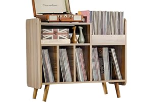 UODERS Record Player Stand, Large Record Player Table Cabinet with Open Vinyl Storage and Display Shelf Holds up to 350 Albums, Mid Century Wood Turntable for Living Room, Bedroom