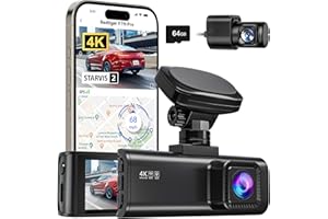 REDTIGER 4K Dashcam Voiture Avant Arriere, STARVIS 2 Sensor with 64GB Card,4K/2.5K+1080P Dual Camera Voiture Built-in WiFi,GPS, 3.18" IPS, 170° Wide-Angle,24/7 Parking Surveillance, Loop Recording,WDR