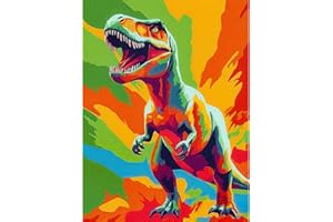 KEYIFA Paint by Numbers for Adults, Colorful Dinosaurs Painting by Number Canvas Kits with Acrylic Paint Brushes, DIY Craft Oil Painting Art Kits for Adults, Home Wall Decor 30x40cm