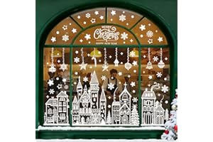 UQYMY Vetrofanie Natalizie Grandi, Casa Bianca Adesivi Natalizi per Finestre, XXL Addobbi Natale Albero per la Casa, Riutilizzabili Vetri Stickers Fiocchi di Neve Stelle per Interno Esterno Negozio