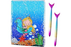 Yeefunjoy Meerjungfrau Notizbücher, Notizbuch mit Meerjungfrauen Pailletten, Wendbare Tagebücher, Pailletten Tagebücher Notizblöcke, A5 Journale, Geburtstag Geschenk für 8-14 Jahre alte Mädchen