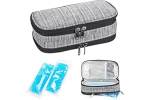 YOUSHARES Insuline Trousse Isotherme Portable avec 2 Poches de Gel, Sac de Refroidissement Pochette Insuline Double Couches pour Diabétique, Gris