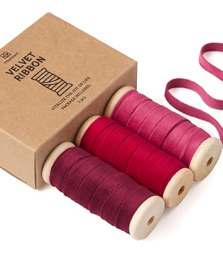 Nastro Di Velluto Rosso Scuro 50 M - Vintage Per Regali, Matrimoni E Decorazioni Natalizie - Foto 9