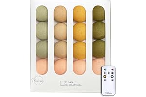 La Case de Cousin Paul Guirlande Lumineuse Chambre Enfant Boules Tissées LED, Télécommande, Programmable, USB, Fabriquée à la Main, Artisanale - 16 Boules (Vénus)