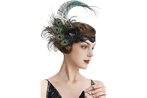 BABEYOND Fascia Charleston Anni 20 con Piume di Pavone, Fascia Capelli Donna Anni 20, Accessori Anni 20 Donna Gatsby