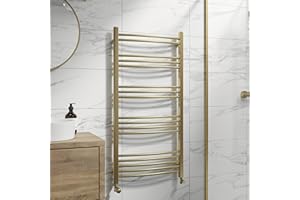 DuraTherm® 1200 x 600mm Curved Heated Towel Rail Radiator Modern Central Heating Bathroom Warmer Wall Mounted Ladder Rad, Brushed Brass