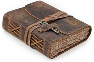 LEATHER VILLAGE Vintage Leather Journal – 200 Handmade Vintage Deckle Edge Paper – Leather bound Journal For Women Men – Key Closure - Book of Shadows - Cappuccino Brown - 6X4 inches (A6)