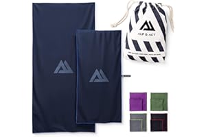 ALP & ACT Toallas de Microfibra Set de 2-100% recicladas - Extra COMPACTAS y ultraligeras - 150x70 cm + 100x50 cm - Toalla de Viaje, de Playa y para Deporte - Paños Incluye Bolsa - Azul Noche