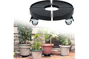 NAIZY Rolka do roślin 39-52 cm, regulowana rolka na kwiaty z 4 uniwersalnymi kółkami, deska na kółkach z zamkiem i antypoślizgowym panelem, zwijana taca na zewnątrz – wewnątrz podstawka pod kwiaty, nośność 300 kg, czarna