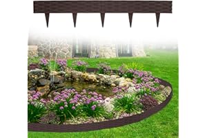 VA-Cerulean Kunststoff Rasenkante,5M Rattan-Optik Beeteinfassung,Beetumrandung Palisade,Gartenpalisade,Beetzaun,Randsteine,Braun,1 Element (L x H): 100 x 20cm,5 Stück