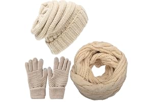 CheChury Cappelli Invernali Donna Cappelli da Donna Invernali Sciarpa Guanti Invernali Guanti Touch Screen Invernali Winter Set Sciarpa 2/3 Pezzi