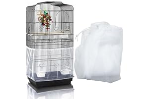 Allazone Bird Cage Seed Catcher, Large Bird Cage Cover, 75-118'' Universal Adjustable Birdcage Cover Skirt Soft Airy Nylon Mesh Net for Parakeet Macaw African Round Square Cage, White