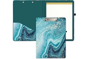 Hnogri Klemmbretter Folio mit nachfüllbarem, gefüttertem Notizblock und Innenfach für Studenten, Büro, Frauen, Mann, süßes benutzerdefiniertes Muster, Größe 12,8"x 9,2", Blaugrüner Marmor