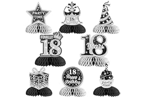 Jollyboom 8PCS 18th Birthday Honeycomb Centerpieces, Black and Silver 18th Birthday Table Decorations Double-Sided Printing Happy Birthday Table Toppers for Boys Girls 18 Years Old Birthday Party