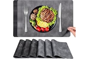 ‎AOPOW Abwaschbar Tischset Leder Platzset Set - 6er PU-Leder Platzdeckchen Doppelseitigen Wasserdicht Tischsets rutschfest Hitzebeständig für Hause Restaurant Premium Hotel 43x30 cm Schwarz & Grau
