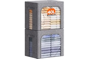 Lifewit 2 Piezas Cajas Almacenaje Ropa con Marco de Metal, Organizador Armario Apilable, Bolsas Almacenaje Ropa, Bolsas Para Guardar, Edredones, Colchas, Gris Claro, 40 L