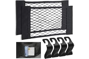 LOCCY Kofferraum Netztasche, 2 Stück 60x25cm Auto Gepäcknetz Universal Kofferraumnetz Elastisch KFZ Autonetz Aufbewahrung Netz Organizer + 4 Stück Auto Sitz Kopfstütze Haken für Auto/SUV Kofferraum