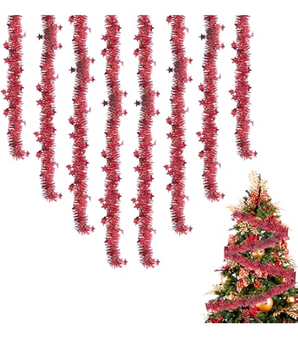 SUNCHE 4 stuks kerstlamettaslingers, Kerstmis, lametta, glanzend, kerstdecoratie, lametta, 2 m, glanzende lamettaslinger, decoratie voor kerstboom, kerstfeest, verjaardagsfeest, rood SUNCHE 4 stuks kerstlamettaslingers, Kerstmis, lametta, glanzend, kerstdecoratie, lametta, 2 m, glanzende lamettaslinger, decoratie voor kerstboom, kerstfeest, verjaardagsfeest, rood