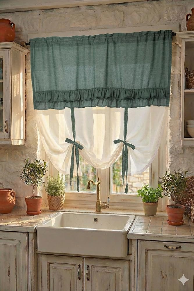 Cotton Maison Potlu Perde Çift Fırfırlı, 100 x 200, 4690, Kaktüs Yeşili