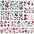MAYCREATE® 40 Sheets Waterproof Temporary Tattoos Sticker for Women Color Flowers Tattoo Sticker Temporary Tattoos Stickers Roses Butterflies Assorted Tattoo Sticker for Arm