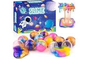 PETYUIOYU 12 Pack Galaxy Slime Balls – Slime Party Favors, Non-Sticky, Soft Slime Kit for Classroom Prizes, Christmas Stocking Stuffers, Goodie Bag Stuffers,Easter Basket Stuffers for Kids