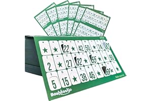 Bashtastic 1008 Cartones Bingo Troquelados - Cartones de Bingo Verde, Juego de Mesa Adulto o Bingo Electrónico, Cartones de Bingo Tradicional 90 Bolas, Reutilizables, numerados y Distintos Entre sí.