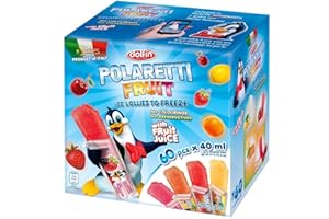 ESSENTIAL PRODUCTS Dolfin Polaretti Fruit Juice Freezer Pops Ice Lollies to Freeze Pack of 60x40ml | Family & Share Pack | Four Assorted Flavours | Freeze Until Frozen n Enjoy Real Fruits Made Lollies | Sold by EPL