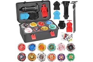 BananMelonBM Lamplight Battling Top Burst Gyro Toy Set for Kids, 12 Spinning Tops, 3 Launchers with Aluminum box, Turbo Set Metal Fusion Game Gyro for Boys Children