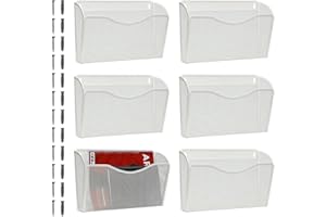 ESYLIFE Hanging File Organiser, Set of 6 Pocket Wall Mounted Magazine File Holder, Wall Magazine Rack, A4 Paper Storage Letter Shelf, White