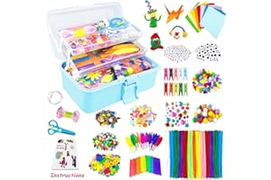 VLUINANI 3000 Stück Bastelset Kinder DIY Basteln Bastelkoffer Bastelbedarf Material Set mit Pfeifenreiniger Kulleraugen Kreativ Scrapbooking Bastelbox Bastelsets für Mädchen Jungen 4 5 6 7 8 Jahre Geschenk