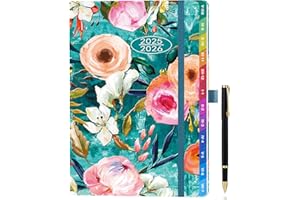 ZXHQ Agenda 2025-2026 Semana Vista Horizontal A5, Agenda Escolar con Pestañas Mensuales de Colores y Página a Color, Juego de Bolígrafos, Bolsillo Interior, Ago. 25 - Jul. 26, Azul