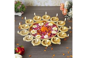 Kalakriti Metal Diya Shape Urli Bowl Flower Indian Decorative for Home Floating | Tea Light Candles | Table Decor | Diwali Decoration Items | 14 Inch